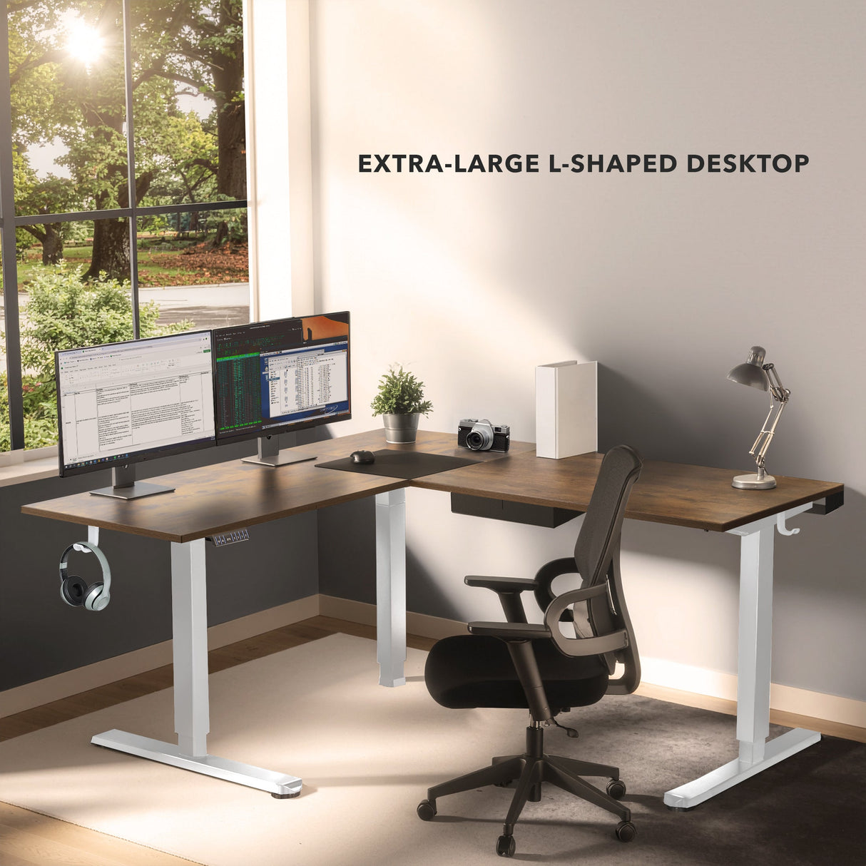 Standing Desk - XL Electric Height Adjustable Corner Standing Desk - Mount-It! -