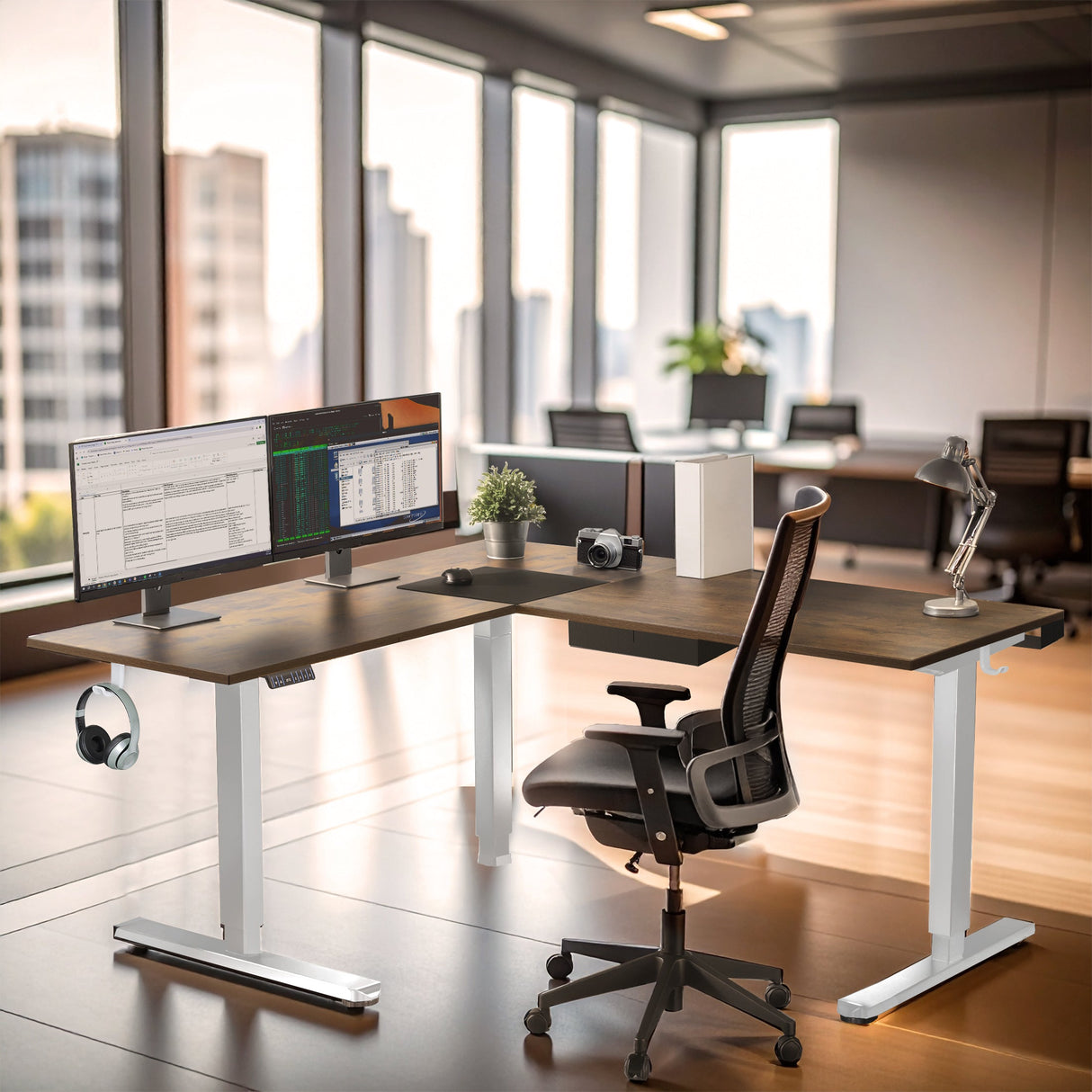 Standing Desk - XL Electric Height Adjustable Corner Standing Desk - Mount-It! -