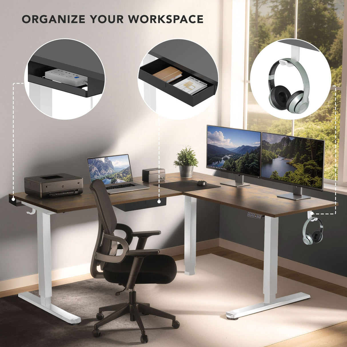 Standing Desk - XL Electric Height Adjustable Corner Standing Desk - Mount-It! -