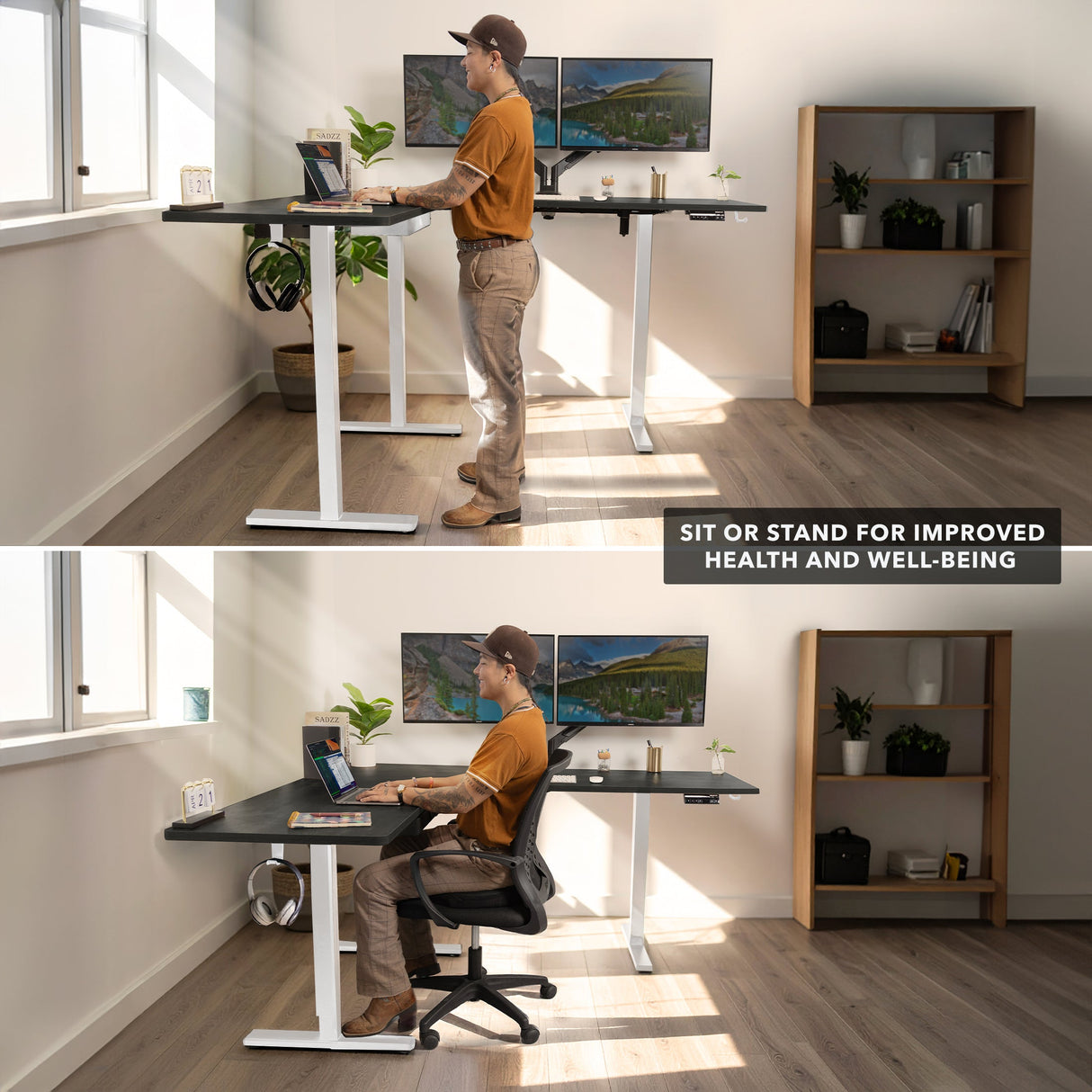 Standing Desk - XL Electric Height Adjustable Corner Standing Desk - Mount-It! -