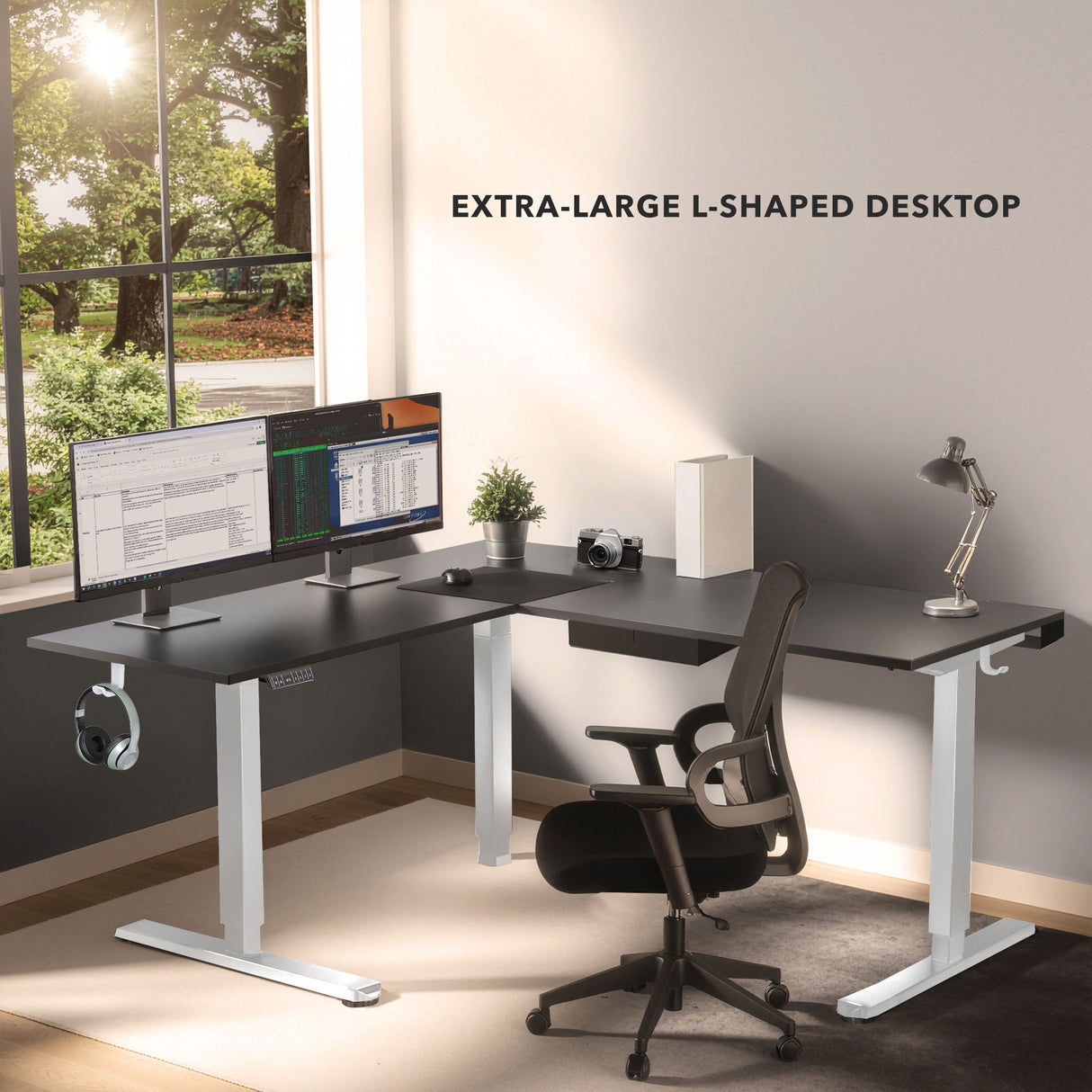 Standing Desk - XL Electric Height Adjustable Corner Standing Desk - Mount-It! -