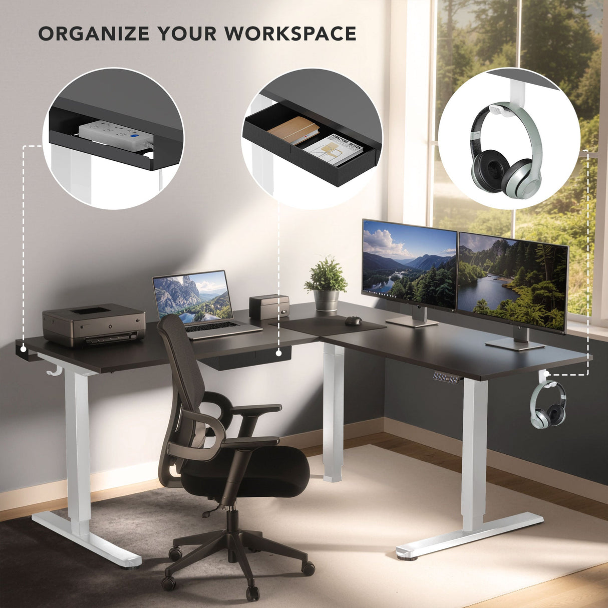 Standing Desk - XL Electric Height Adjustable Corner Standing Desk - Mount-It! -
