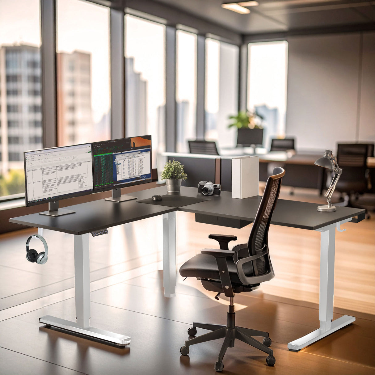 Standing Desk - XL Electric Height Adjustable Corner Standing Desk - Mount-It! -