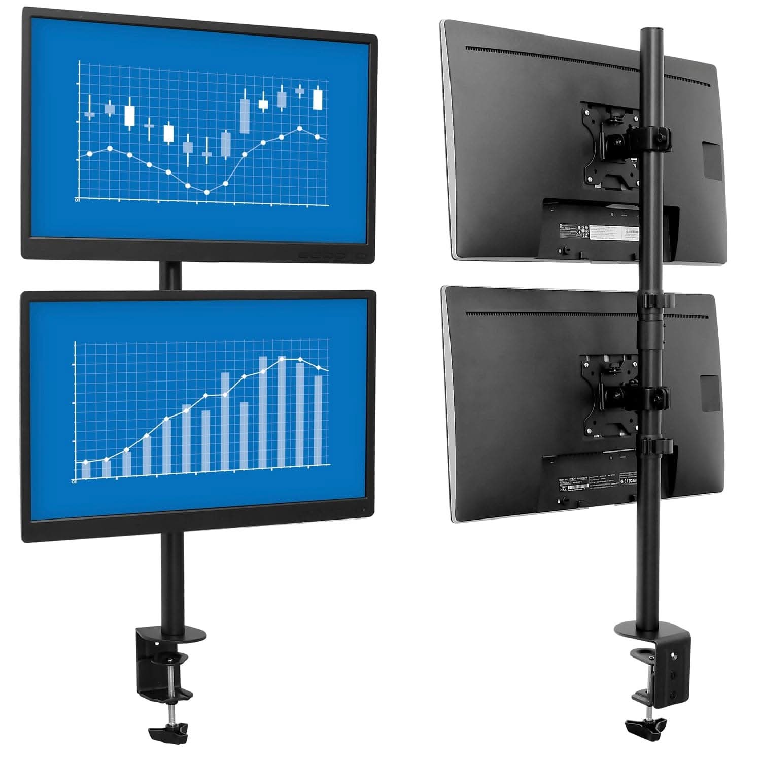 Mount-It! Vertical Dual Monitor Mount for monitors up to 32" | holds up to 17.6 lbs per monitor | MI-1768