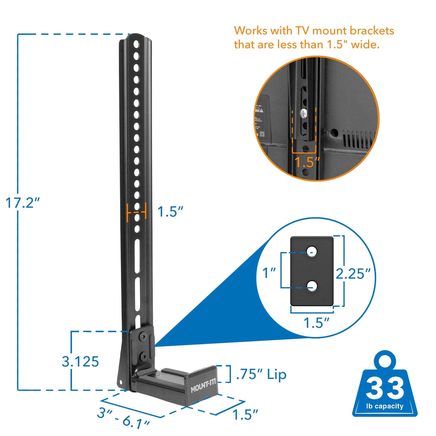 Speaker Mount - Universal Soundbar Mount Brackets for TV and Wall Installation - Mount-It! - MI-SB50